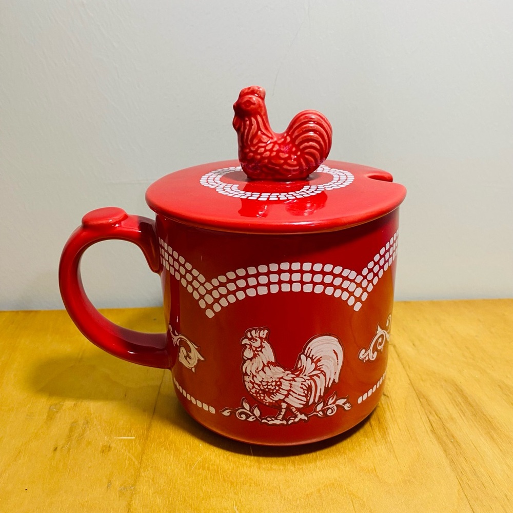 Red Rooster Ceramic Mug with Lid